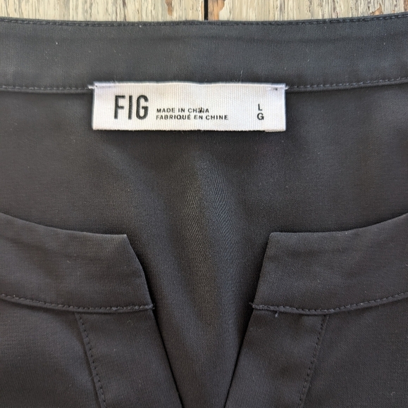 FIG Tie Front Short Sleeve Blouse Women's Large Black - Picture 5 of 8